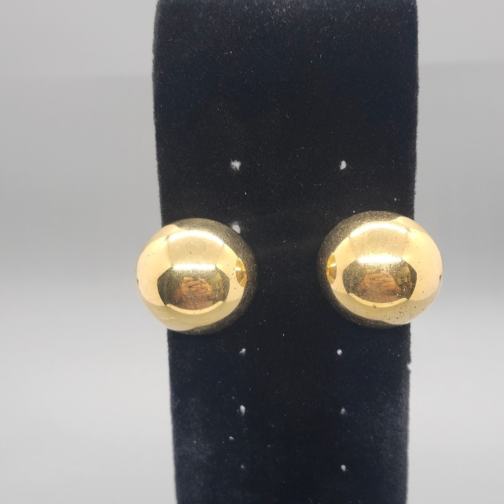Classic Gold Tone Domed Button Clip-On Earrings 1" Polished Fashion Jewelry